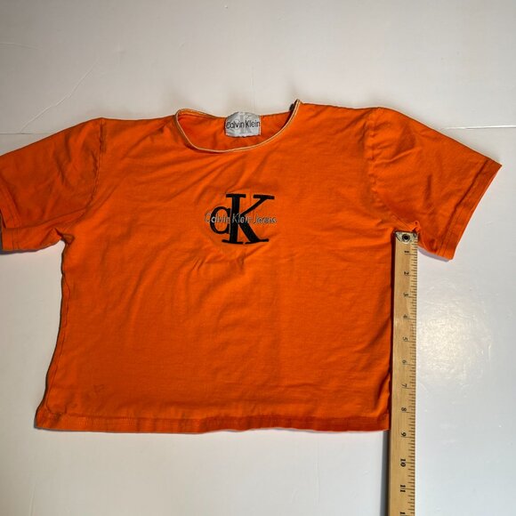 Orange Vintage Calvin Klein Cropped T-Shirt Top Size Small - Picture 8 of 9